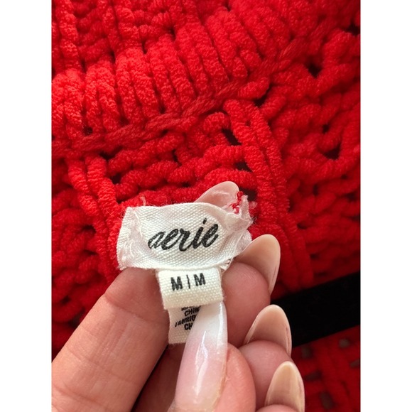 Aerie Red Cable Car Quarter Zip Sweater Medium - Picture 9 of 9